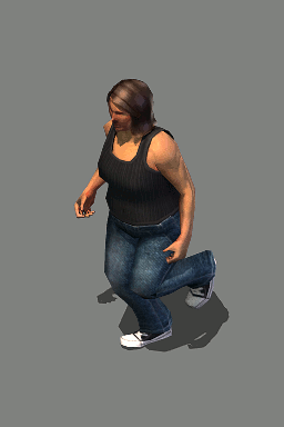 turntable render of a woman wearing sneakers, jeans, and a tank top